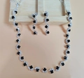Macro view of bridal silver plated necklace and earrings with black stones and rhinestones - Necklace + Earrings / Black (2-Piece Set)
