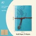 A7 light blue PU leather notebook with leaf embossed pattern and metal pendant - Light Blue / A7