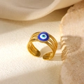 Verstellbarer goldener Edelstahlring mit blauem Emaille-Auge und dreilagigem Band - Dreilagiger Hohles Seil-Textur Blaues Augen-Stil