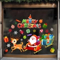 Christmas window stickers featuring Santa Claus on sleigh with reindeer and snowflakes - Santa Sleigh & Gift Box Style (SR-27)