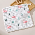 Soft cotton muslin baby washcloth with pink flamingo and green cactus print - Green Leaf Flamingo