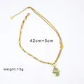 Gold-plated Hamsa Hand and Evil Eye pendant necklace with unique mixed chain design - Necklace / 42+5cm