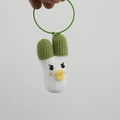 Handmade crochet cartoon figure bag charm in white and green with a metal wire ring - Green Onion