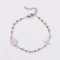 Detail of silver rosary bracelet with crucifix and Virgin Mary medal charms - Steel