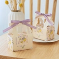 Pink floral paper gift box with purple ribbon and Best Wishes text for wedding candy - Purple