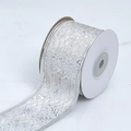 Silver wired ribbon with lace hollow pattern and metallic glitter for Christmas tree decor - Silver Edge Snowflake [5cm Wide]