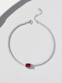 Elegant S925 silver tennis bracelet featuring a rectangular red gemstone and white crystals - 925 Silver / Cultivated Ruby Bracelet