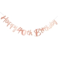 Rose gold Happy 40th Birthday party banner with metallic foil letters and string - 40th Birthday Mirror Finish / Rose Gold