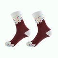 Funny mid-calf cotton socks featuring a brown and white melting ice cream design with sprinkles - Chocolate Style