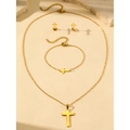 Set gioielli croce in acciaio dorato con collana bracciale e orecchini a perno - Oro