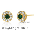Detailed side view of halo earrings with green zircon centers and 18K gold plated finish - Green Halo
