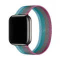 Detail of colorful striped Milanese loop stainless steel band for smartwatches - 54 Pale Red Paired With Gray Lake Green And Lake Blue / 38/40/41/42mm