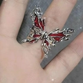 Gothic butterfly ring in silver finish with deep red enamel inlay details - Red Butterfly Style (J473)