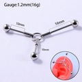 Silver industrial piercing bar with triple screw balls and opal stone in Y-shape structure - Multi-Directional Bridge Style / Silver
