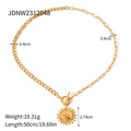 Collar dorado con colgante de sol bohemio, cadena mixta y cierre de barra y aro - Cadena de Retazos con Hebilla OT y Relieve de Girasol (JDNW2312048)