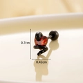 Vintage black snake stud earrings with red heart zircon and dimensions 0.7cm by 0.42cm - Black / Red (Single Piece)