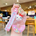 Hello Kitty themed liquid quicksand keychain with pink sequins and Good Luck wristlet - Donut Quicksand - Pink Cat