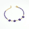 Elegante bracciale in acciaio inossidabile placcato oro 18K con fiori di cristallo viola - Bracciale / Blu