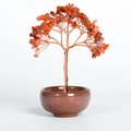 Handmade crystal money tree with red agate leaves and ceramic base for office decor - Southern Red Agate