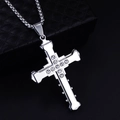 Men's titanium steel multilayer cross pendant necklace with rhinestones on box chain - Double Layer With Stainless Steel Chain / Silver