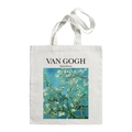 Van Gogh Almond Blossom art print white canvas tote bag for casual shoulder shopping use - Almond Blossom Blue