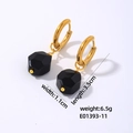 Geometric gold hoop earrings with black faceted stone charms, 3.5cm long lightweight design - Black