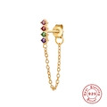 Macro shot of S925 sterling silver chain earrings featuring four-color colorful gemstones - Single Piece / Gold - Colorful Zircon Row