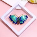 Elegant gold butterfly brooch with teal enamel wings and red and green teardrop crystals - XZ092-Enamel Butterfly-Boxed