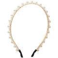 Elegant gold metal headband with multi-sized white pearls in a minimalist design - 6781 Gold Three-Size Pearl