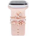 Rose gold Christmas charms featuring reindeer and snowflakes for Apple Watch silicone bands - Rose Gold-Reindeer Snowflake Star-Pink Band