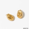 Irregular hollow golden earrings with oval spiral texture and minimalist metal finish - Woven Hollow Style (KDE2730) / Gold
