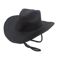 Detail of black woven cowboy hat showing texture and adjustable cord with wooden beads - M (56-58cm) / Black