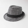 Classic black and white checkered fedora hat with a black decorative band for adults - M (56-58cm) / Checkered Wool Dark Grey