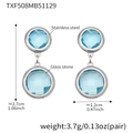 Silver stainless steel earrings set with light blue faceted glass stone in professional view - Steel - Light Blue Stone (TXF508)