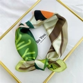 Fashion square silk scarf with green leaf print tied in a loop on white fabric - 53cm / 19 Green Forest Girl