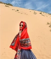 Ethnic red sun protection shawl with tassels for women, lightweight desert beach scarf - Exotic Style