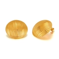 Pair of gold-plated stainless steel stud earrings with elegant 3D ribbed texture design - Radial Spiral Style (GE906)