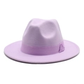 Detail of light purple wool fedora hat featuring a matching ribbed ribbon and classic teardrop crown - M (56-58cm) / Light Purple