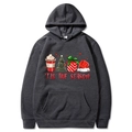 Dark gray Christmas hoodie with 'Tis The Season' print and festive cocoa graphics - Dark Gray