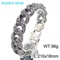Bracciale da uomo in acciaio al titanio argento antico con incisioni a totem - Stile Intagliato (KB185244-KJX) / Argento Antico