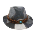 Ethnic style denim patchwork cowboy hat with brown braided strap and turquoise bead - Kids Size / Black
