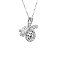 Silver bow necklace featuring an oval-cut gemstone and brilliant pave accents - White Diamond Necklace Xl-112