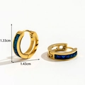 Titanium steel gold hoop earrings with square blue zircons, size 1.33cm by 1.43cm - Dark Blue Gemstone Huggie Earrings