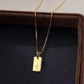 Minimalist S925 silver necklace featuring a golden rectangular pendant with letter T engraving - Letter T / Gold