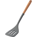 Grey silicone slotted turner with wooden handle for non-stick kitchen cooking - Deep Gray Slotted Turner (with Stand)