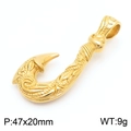 Golden vintage fish hook pendant in titanium steel with intricate floral patterns - Gold (No Chain)