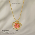 Gold-plated stainless steel necklace featuring a pink and white floral opal pendant - Flower Pendant Necklace