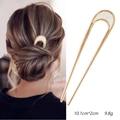 U-shaped gold metal hair pin with shell inlay, size 10.1cm by 2cm and weight 9.8g - U-Shaped: Gold with White Shell