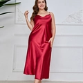 Rote Satin-Nachthemd in Übergröße für Damen, langes Design mit eleganten Trägern - 3XL / Rot