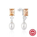 Luxurious S925 silver earrings with yellow gemstones and teardrop pearls - Style #7 / White Gold